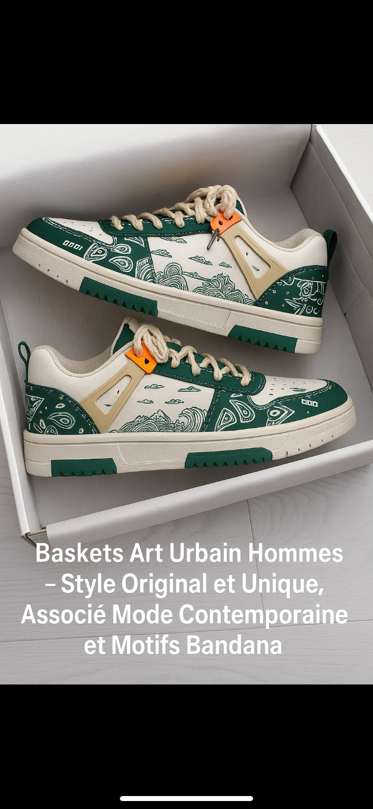 Sneakers Street Art Édition - Motif Vague Japonaise & Bandana, Style Urbain Unique”